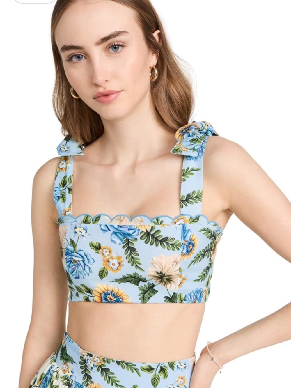 Agua Bendita Sky Blue Floral Scallop Crop Top